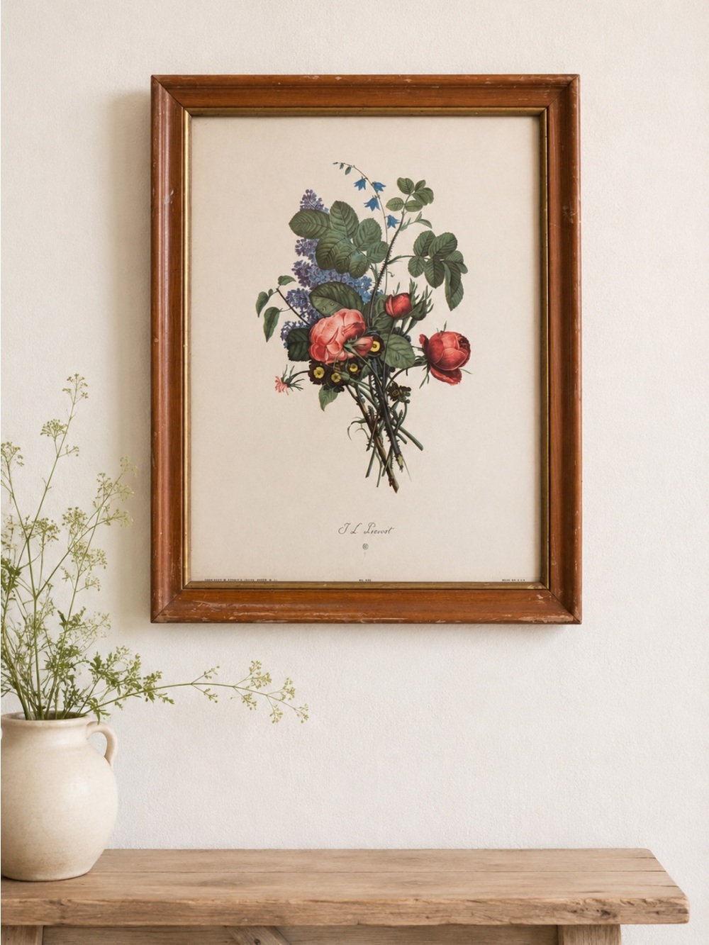 Vintage Jean Louis Prevost Framed Floral Print. French | 1940’s 1960’s Botanical